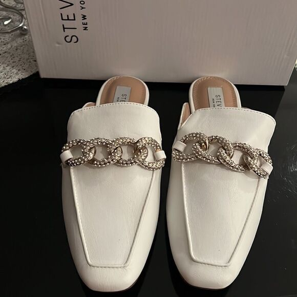 NWT Steven by Steve Madden rhinestone embellished chain mules 7 - Picture 1 of 7